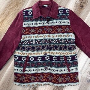 Cedar Canyon Genuine Leather Red Suede Jacket Coat Fair Isle Knit Nordic Medium